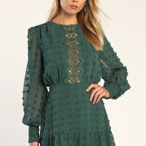 Lulus Lust Or Love Emerald Green Embroidered Lace Long Sleeve Dress - Size XL